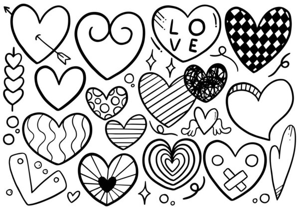 Сборник рукописных червей сердца изолированы на белом фоне
