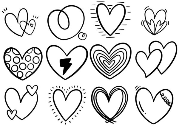 Сборник рукописных червей сердца изолированы на белом фоне
