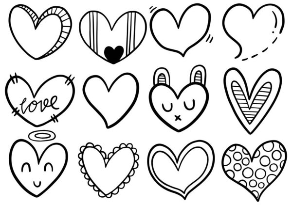 Сборник рукописных червей сердца изолированы на белом фоне
