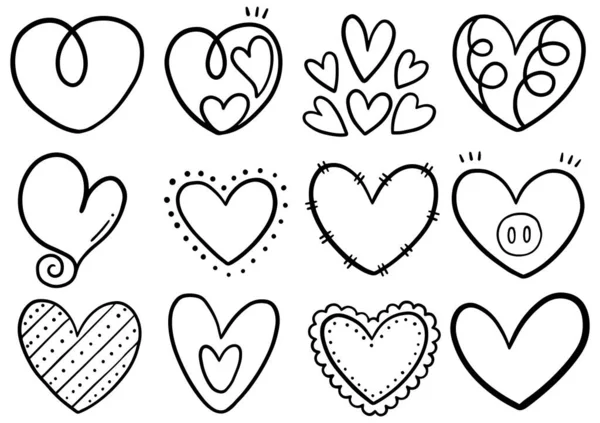 Collection Set Hand Drawn Scribble Hearts Isolated White Background — Stock Vector