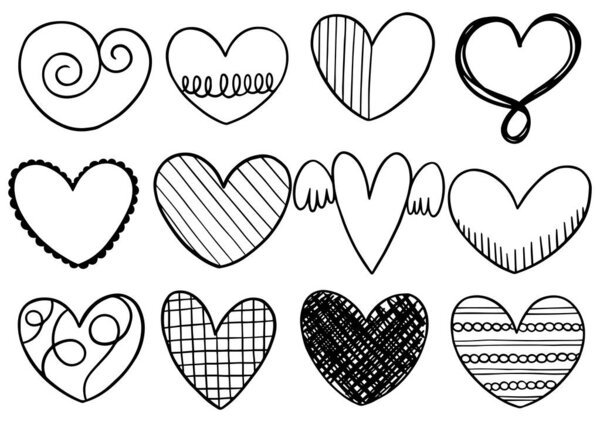 Сборник рукописных червей сердца изолированы на белом фоне
