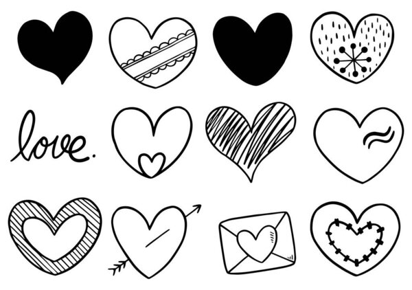 Сборник рукописных червей сердца изолированы на белом фоне
