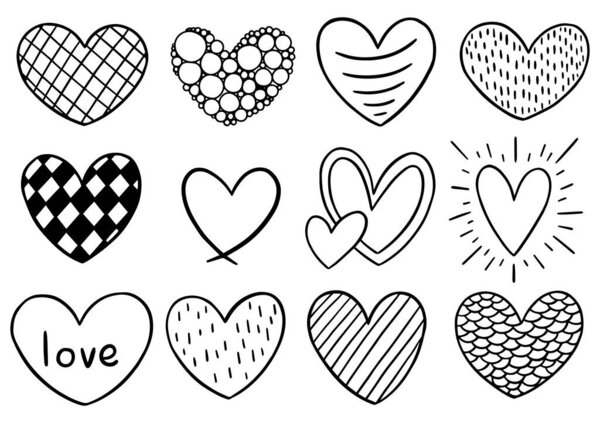 Сборник рукописных червей сердца изолированы на белом фоне
