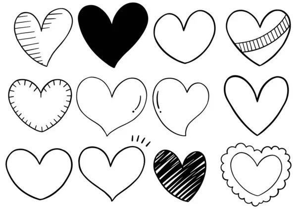 Collection Set Hand Drawn Scribble Hearts Isolated White Background — Stock Vector