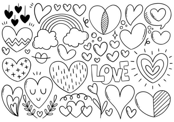 Collection Set Hand Drawn Scribble Hearts Isolated White Background — Stock Vector