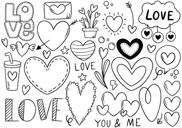 Сборник рукописных червей сердца изолированы на белом фоне
