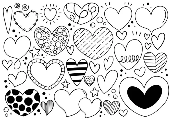 Collection Set Hand Drawn Scribble Hearts Isolated White Background — Stock Vector