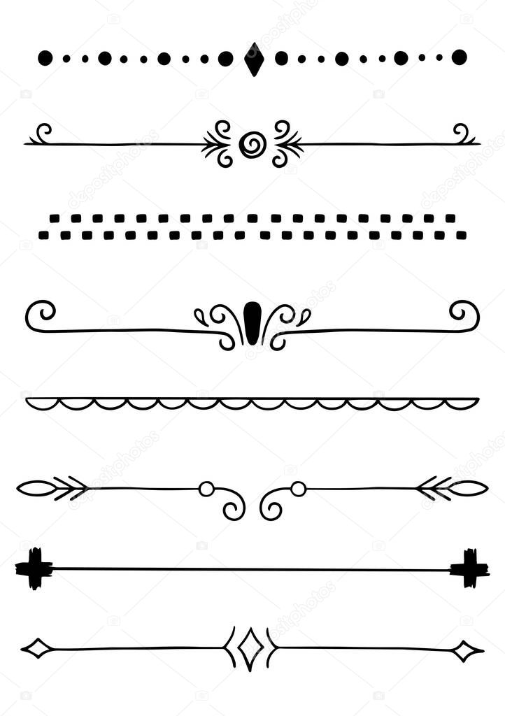 Hand Drawn Doodle line Dividers Borders set design elements