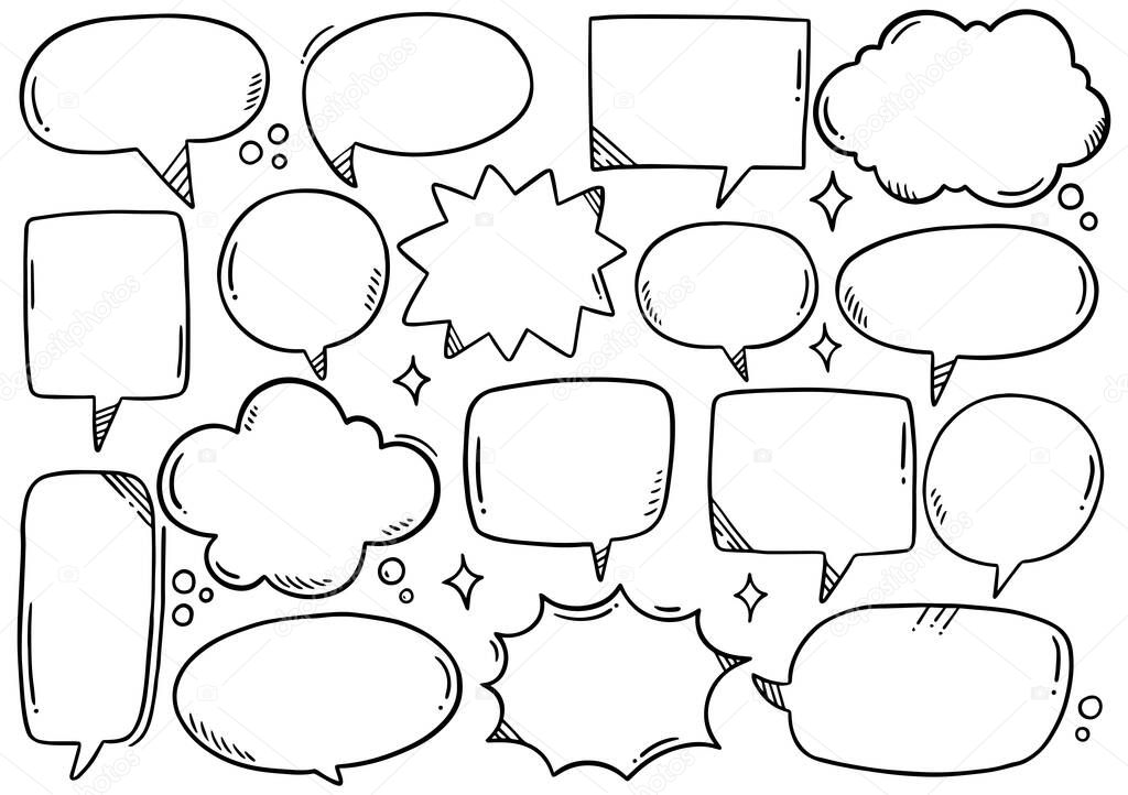 hand drawn background Set of cute speech bubble in doodle style 