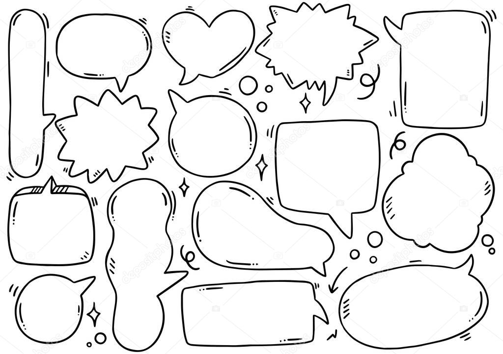 hand drawn background Set of cute speech bubble in doodle style 