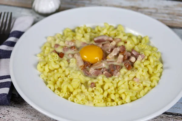 Plato Pasta Con Salsa Carbonara — Foto de Stock