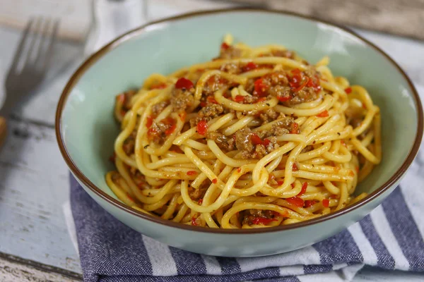 Piatto Spaghetti Con Manzo Pepe — Foto Stock