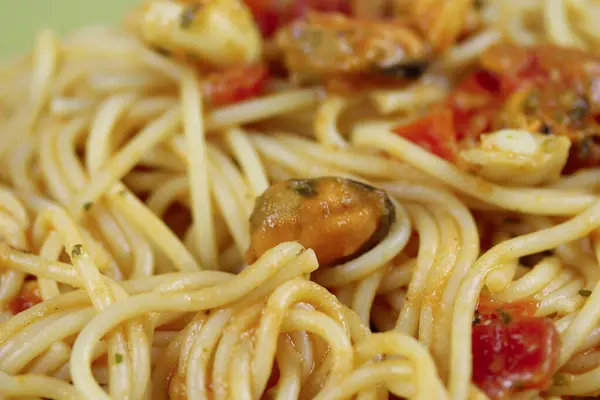 Spaghetti Con Pomodoro Frutti Mare — Foto Stock