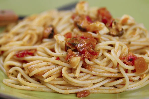 Espaguete Com Tomate Frutos Mar — Fotografia de Stock