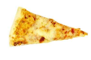 Beyaz arka planda bir dilim pizza.