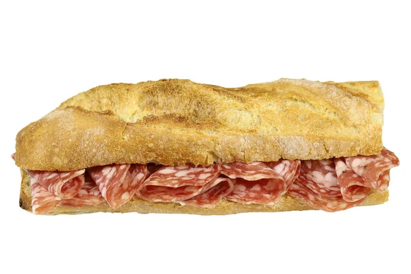 Dry sausage sandwich on a white background — Stock Image Dry Sausage Sandwich White Background Royalty Free Stock Photos
