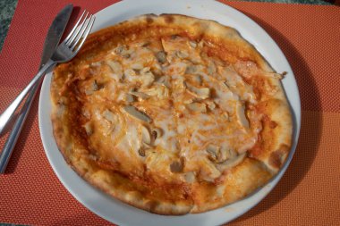 Mantarlı ve mozarellalı pizza.
