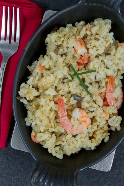 shrimp risotto in a dish