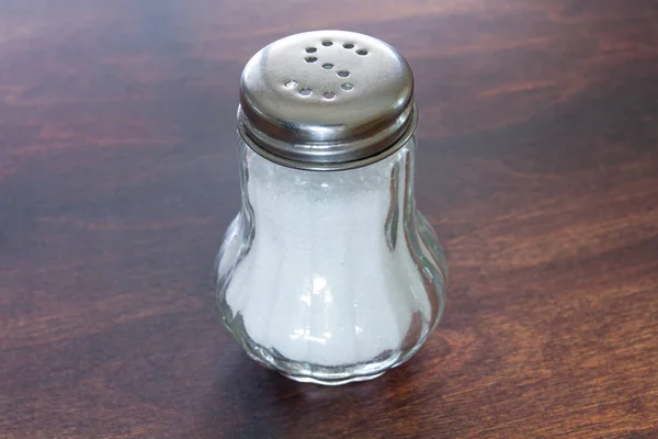 Salt Shaker Wooden Background — Stock Photo, Image