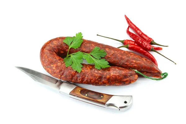 Whole Chorizo White Background — Stock Photo, Image