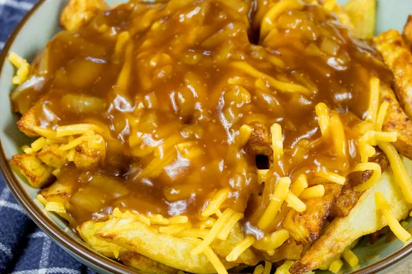 Canadian Dish Poutine Fries Cheddar Brown Sauce — Stock Photo, Image