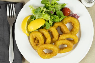 Bir tabak romaine usulü kalamar köftesi ve salata.