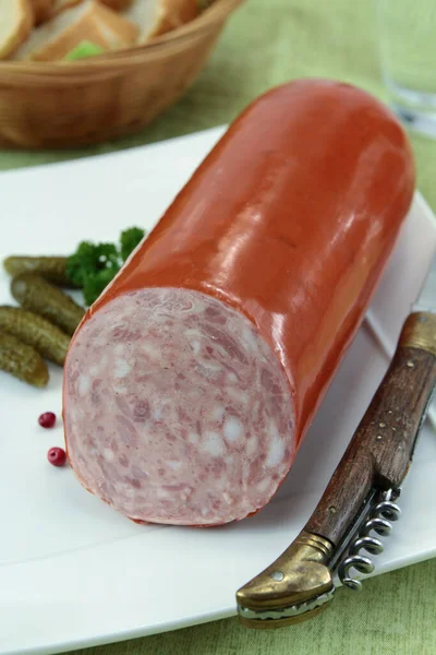 Whole Fresh Sausage Plate — Stock Photo, Image