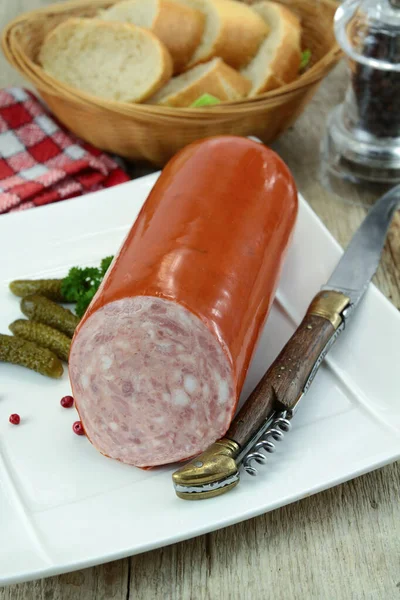 Whole Fresh Sausage Plate — Stock Photo, Image