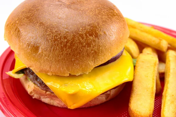 Hamburguesa Con Papas Fritas Plato — Foto de Stock