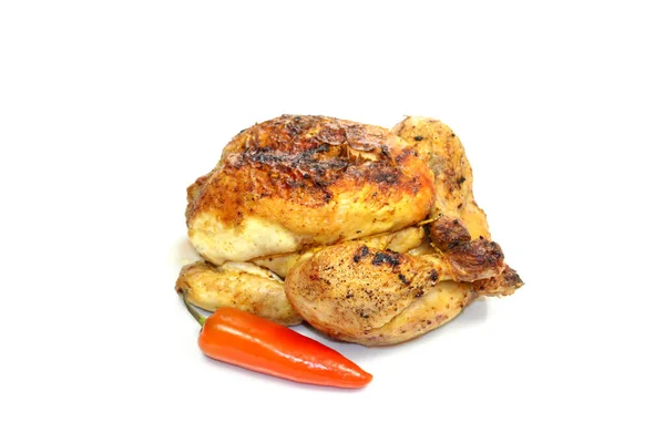 Seluruh Ayam Dimasak Latar Belakang Putih — Stok Foto
