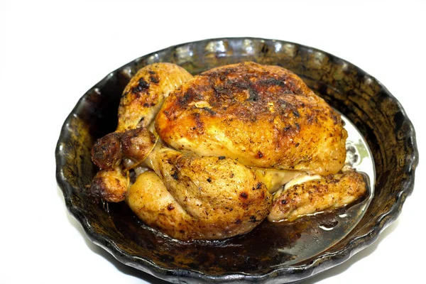 Cały Kurczak Gotowany Białym Tle — Zdjęcie stockowe