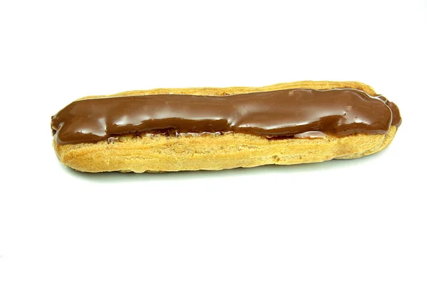 Sjokoladeeclair Hvit Bakgrunn – stockfoto