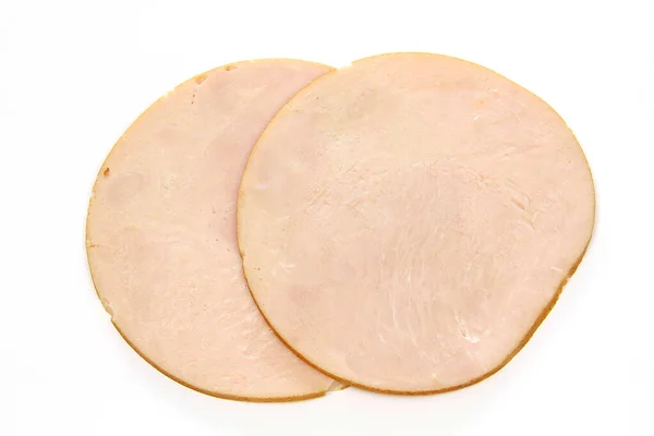 白い背景で調理されたローストチキンのスライス — ストック写真