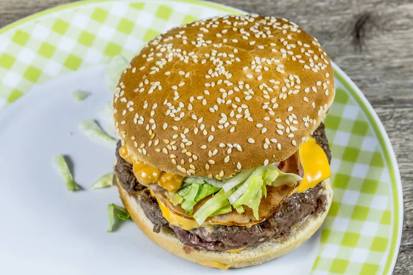 Домашний Гамбургер Картошкой Фри Тарелке — стоковое фото