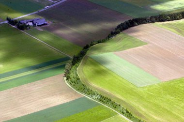 İlkbaharda yukarıdan manzaralı tarım arazileri