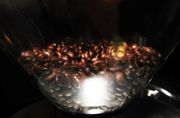Dark Roasted Coffee Beans Glass Bowl Dark Background — Stock Photo, Image