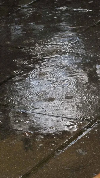 Starkregen Und Pfützen Auf Dem Bürgersteig Der Stadt — Stockfoto