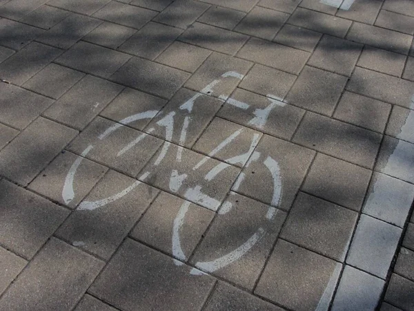 Велодоріжка Або Піктограма Велосипедної Доріжки Біле Маркування Вулиці — стокове фото
