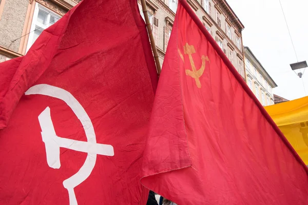 Червоний Молоток Серпа Прапор Символ Комуністичного Руху — стокове фото