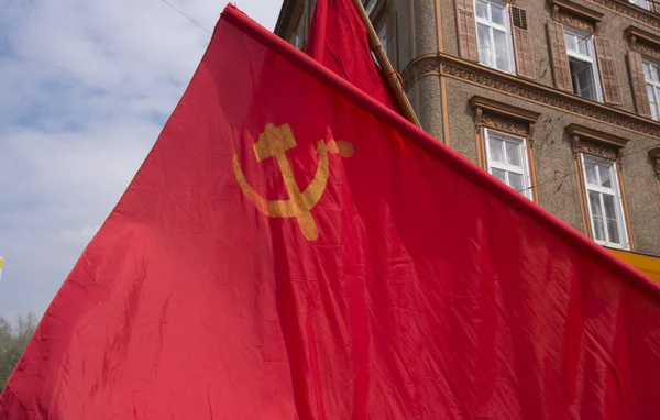 Martelo Vermelho Foice Bandeira Símbolo Movimento Comunista — Fotografia de Stock