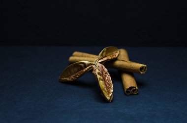 Anasonlu yıldız ve tarçın siyah arkaplandalar.