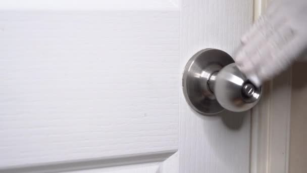 White Glove Hand Wiping Home Door Knob White Color Wood — Stock Video