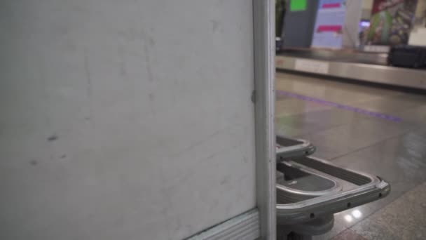 Mozgó Elektronikus Poggyászszállító Érkezési Csarnokban Terminálban Légi Közlekedés Utolsó Megállója — Stock videók