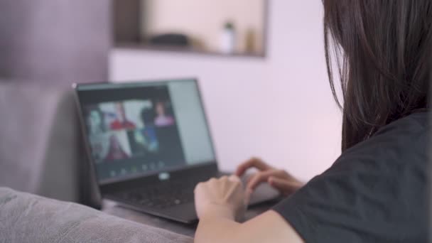 Asiática Jovem Sexo Feminino Usando Laptop Reunião Line Chamada Vídeo — Vídeo de Stock