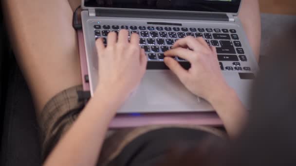 Asian Working Woman Sitting Laptop Computer Home Living Room Sitting — Stock Video