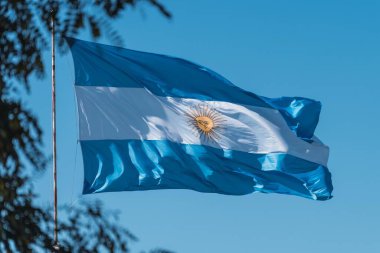 Arjantin bayrağı açık gökyüzünde dalgalanıyor