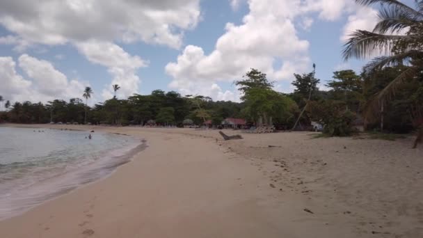 Drohnenblick auf Ozeanwellen und karibischen Sandstrand — Stockvideo