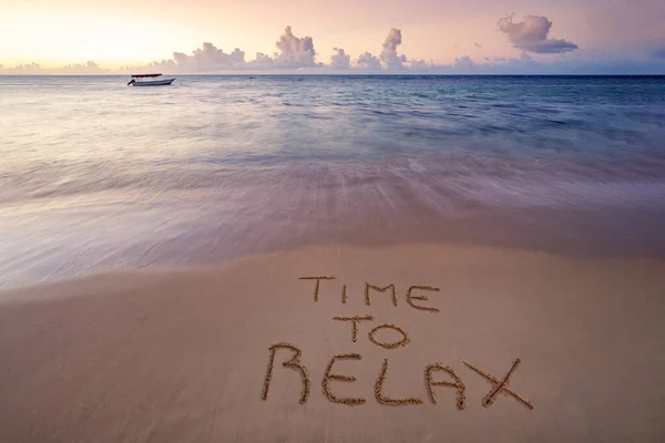 Handwritten Time Relax Sandy Beach Sunset Relax Summer Concept Dominican — Stock Photo, Image