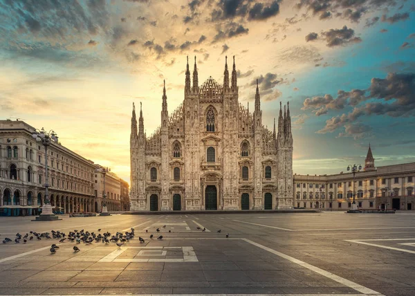 Duomo Milánská Gotická Katedrála Při Východu Slunce Itálie Evropa Horizontální — Stock fotografie
