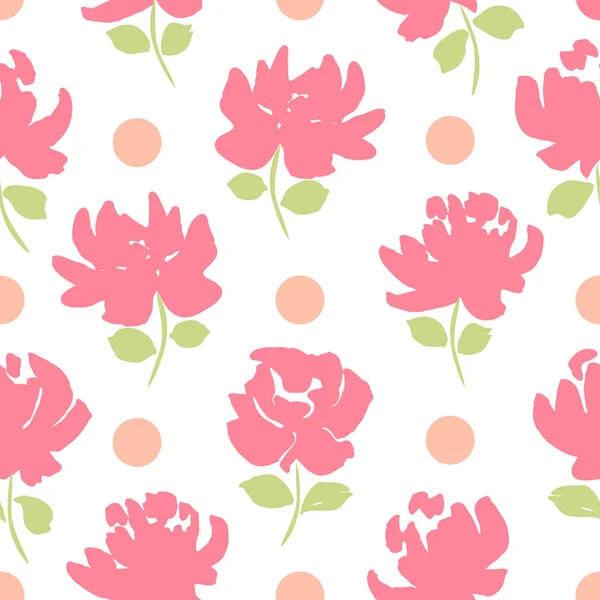Schattige bloemen en dots naadloze patroon — Stockvector